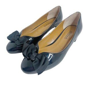 NWOT J Renee Cameo Black Patent Leather Ballet Pump With Bow Women's Size 7 W